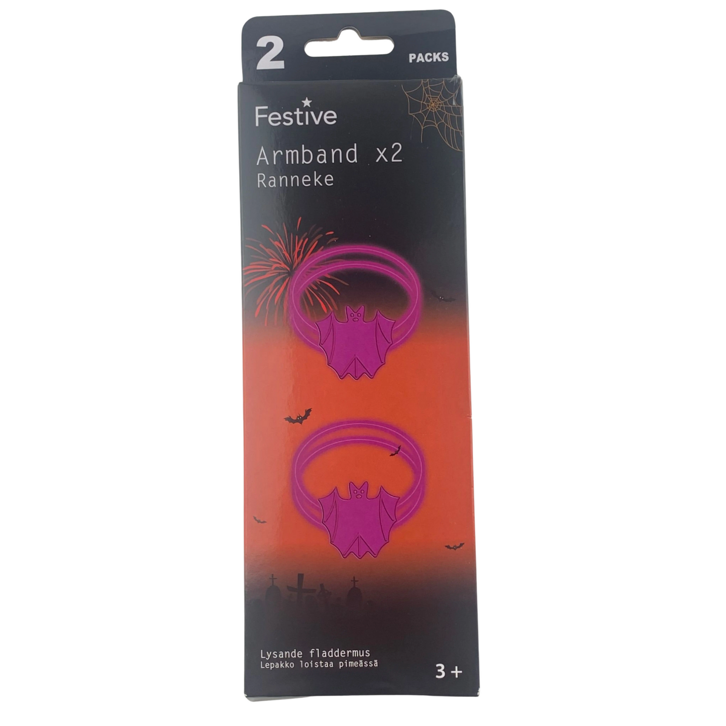 2pcs of Halloween Glow in the Dark Bracelets - Bat and Pumpkin Design
