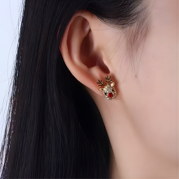 Gold plated Reindeer Crystal Stud Christmas Earrings