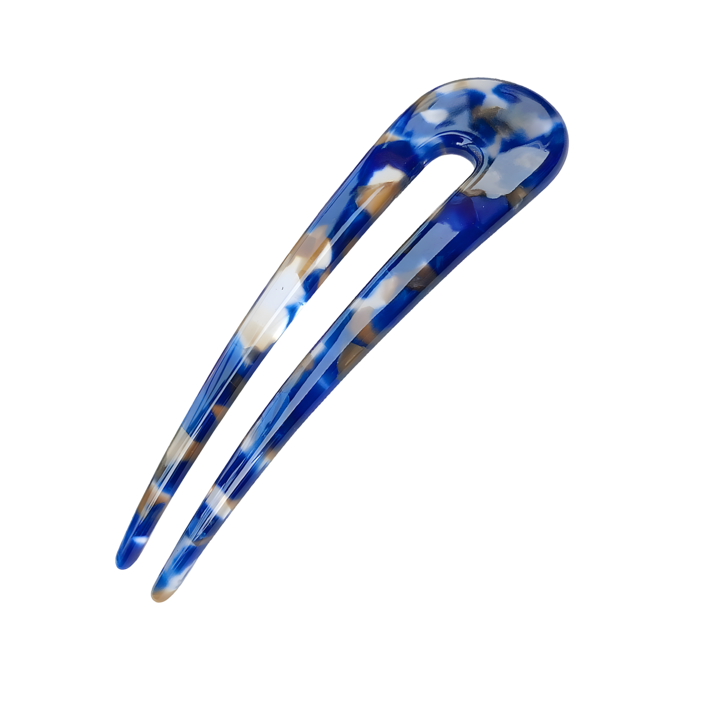 U-Shaped Hair Pin – 12 cm – Tortoise, Beige & Marble Blue