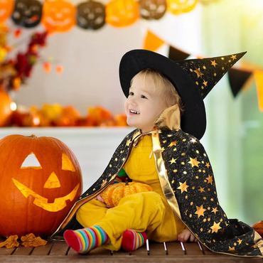 Black Witch Hat Halloween with Golden Stars for Cosplay and Festive Fun