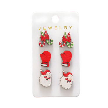 Christmas Wooden Earrings Set – 3 Pairs