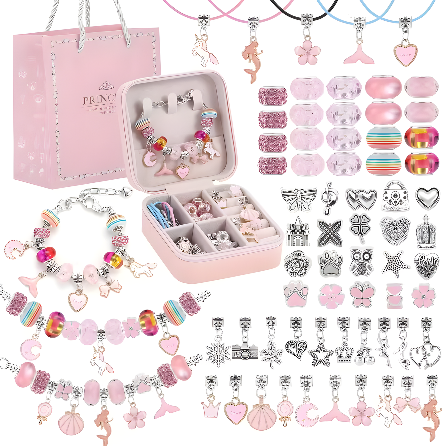 68 Pcs DIY Charm Bracelet kit and Necklace Making Set with Jewellery Box and Gift Bag