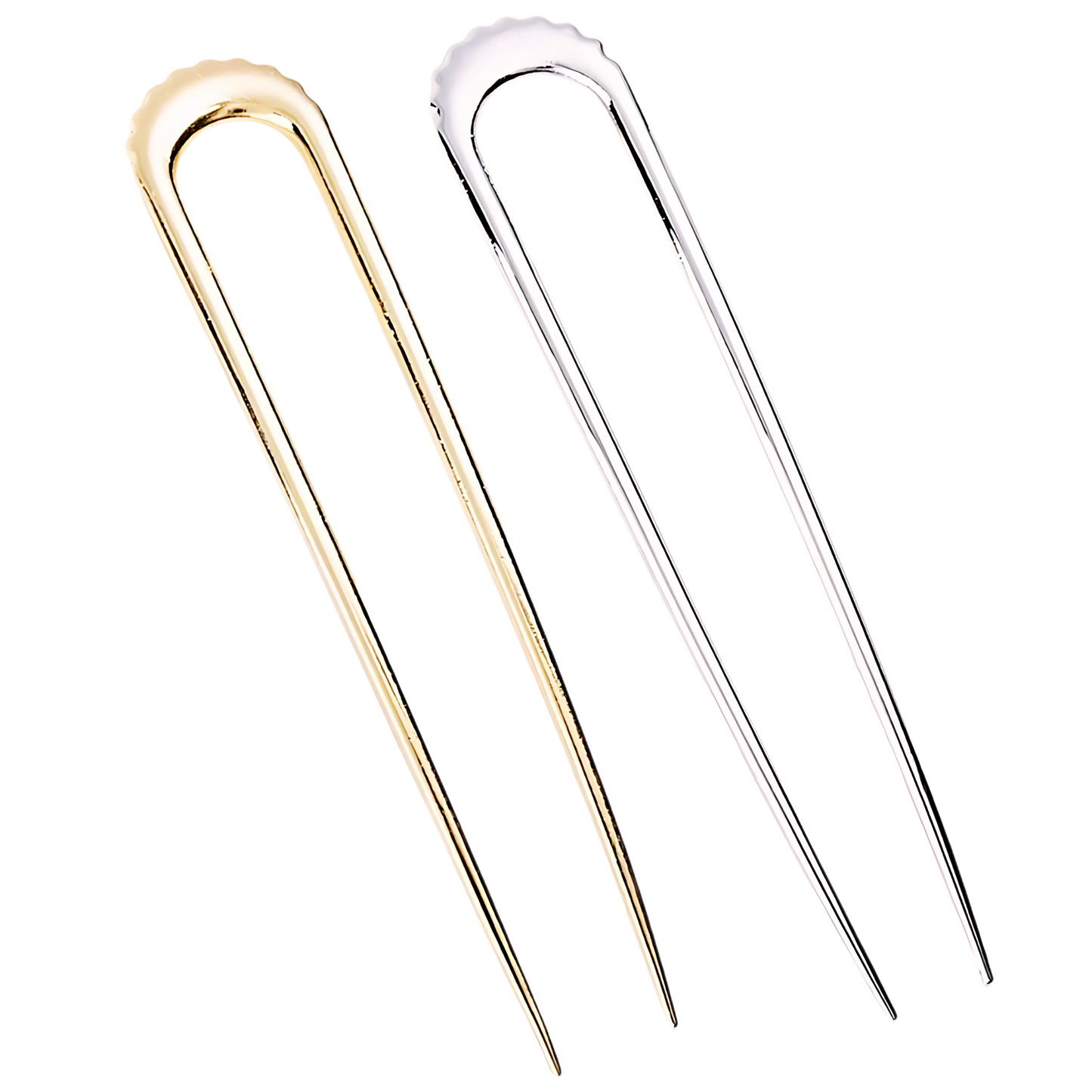 Elegant U-Shaped Hair Pin in Silver & Gold Finish - Metal Stylish Hair Accessory