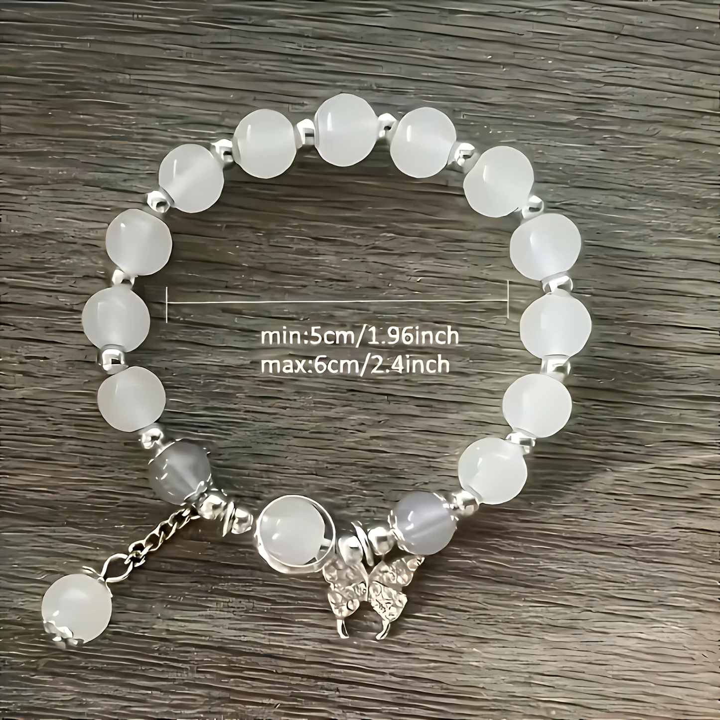 Elegant Glass Moonstone Beaded Bracelet with Butterfly Charm
