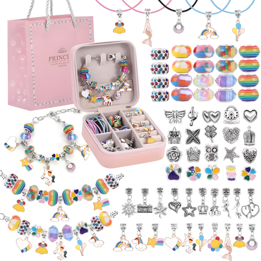 68 Pcs DIY Charm Bracelet kit and Necklace Making Set with Jewellery Box and Gift Bag
