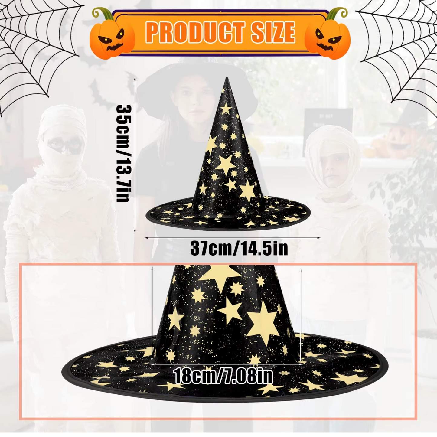 Black Witch Hat Halloween with Golden Stars for Cosplay and Festive Fun