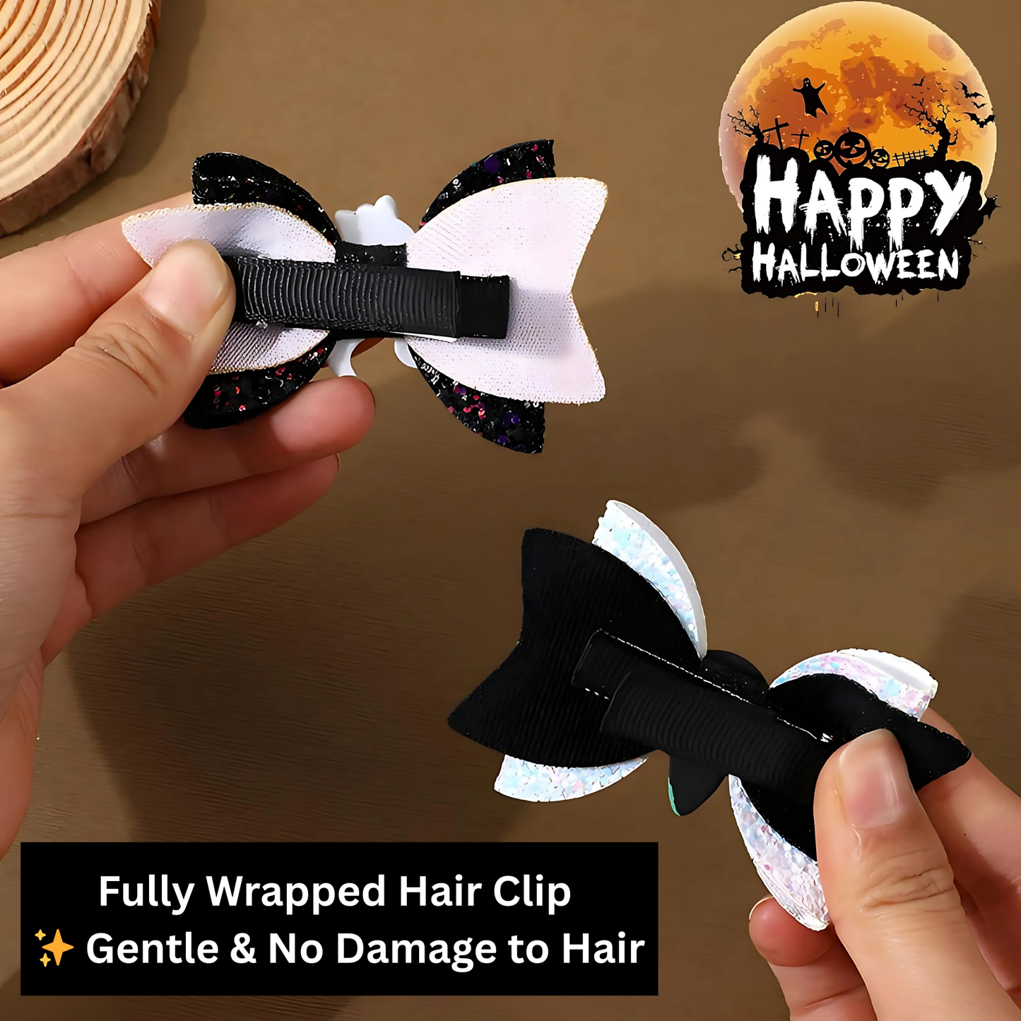 Glitter Halloween Hair Bow Clips for Kids