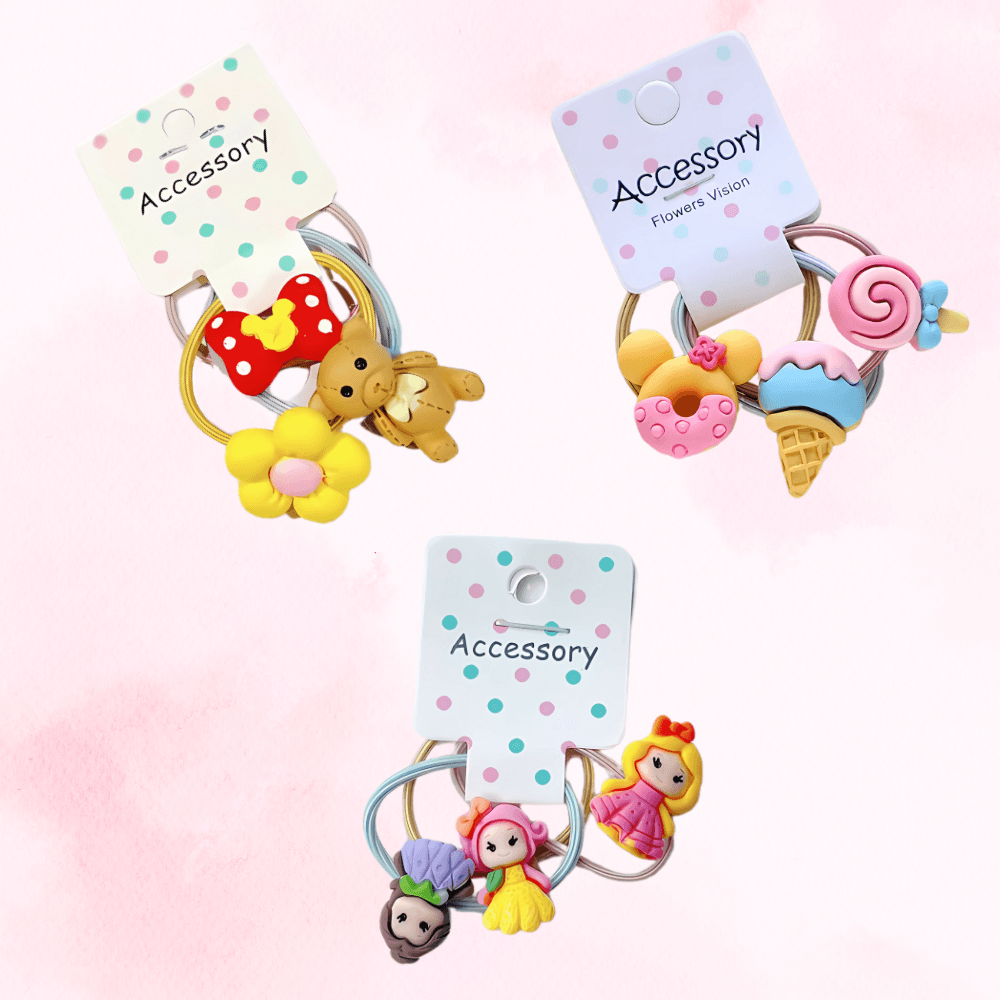 3-Pack Cartoon Elastic Hair Ties for Girls - Gummia