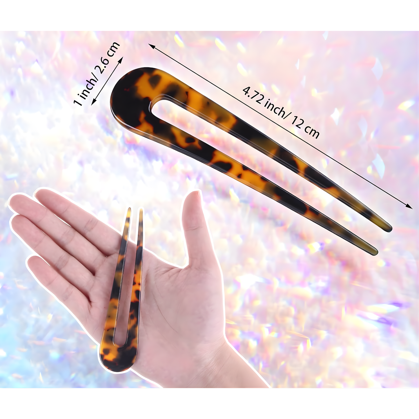 U-Shaped Hair Pin – 12 cm – Tortoise, Beige & Marble Blue