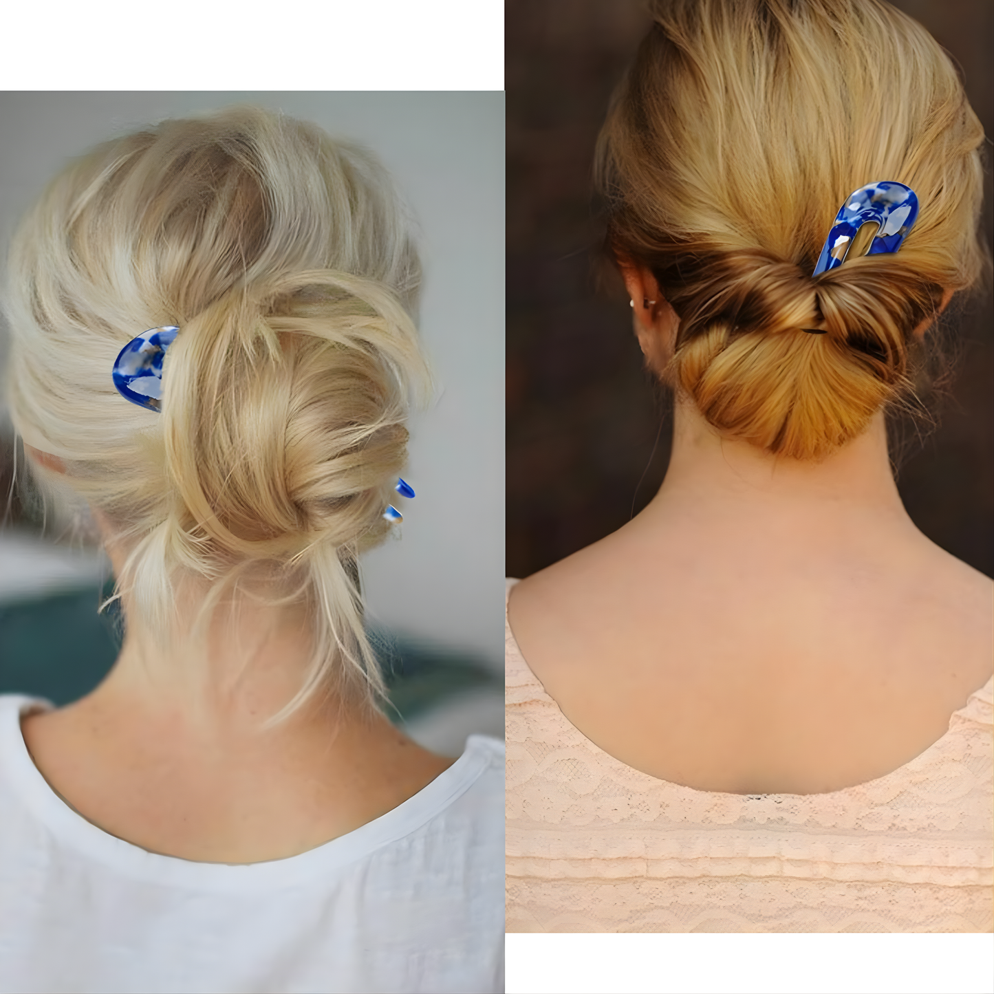 U-Shaped Hair Pin – 12 cm – Tortoise, Beige & Marble Blue