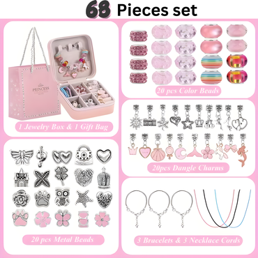 68 Pcs DIY Charm Bracelet kit and Necklace Making Set with Jewellery Box and Gift Bag