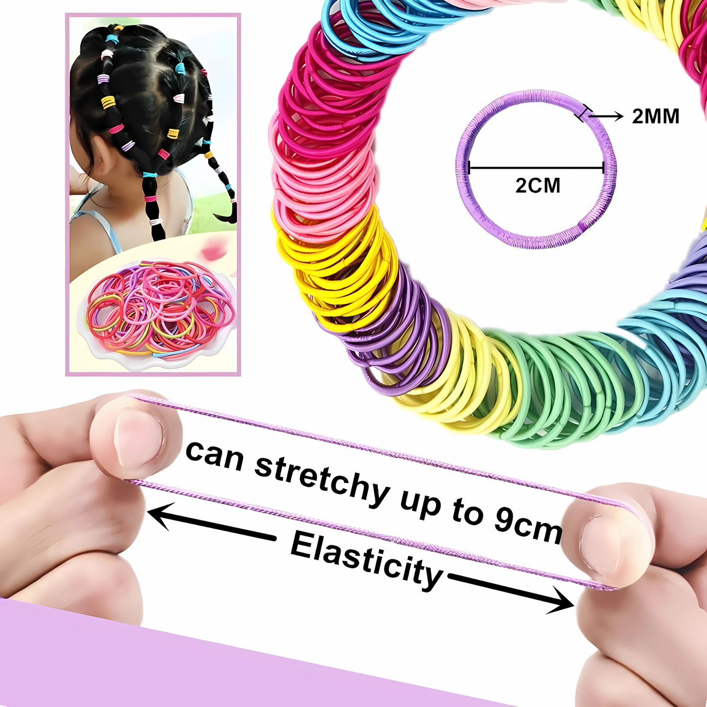 100Pcs Kids Elastic Mini Hair Ties – Soft, Colorful & Gentle on Hair