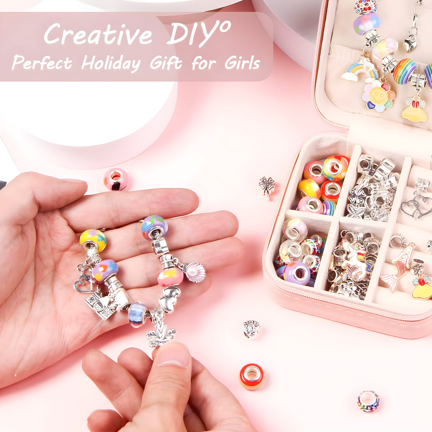 68 Pcs DIY Charm Bracelet kit and Necklace Making Set with Jewellery Box and Gift Bag