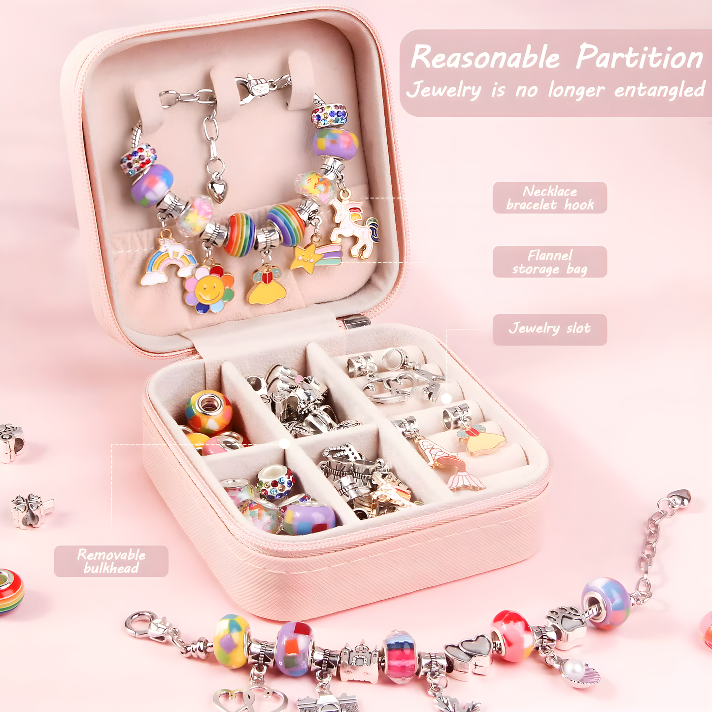 68 Pcs DIY Charm Bracelet kit and Necklace Making Set with Jewellery Box and Gift Bag