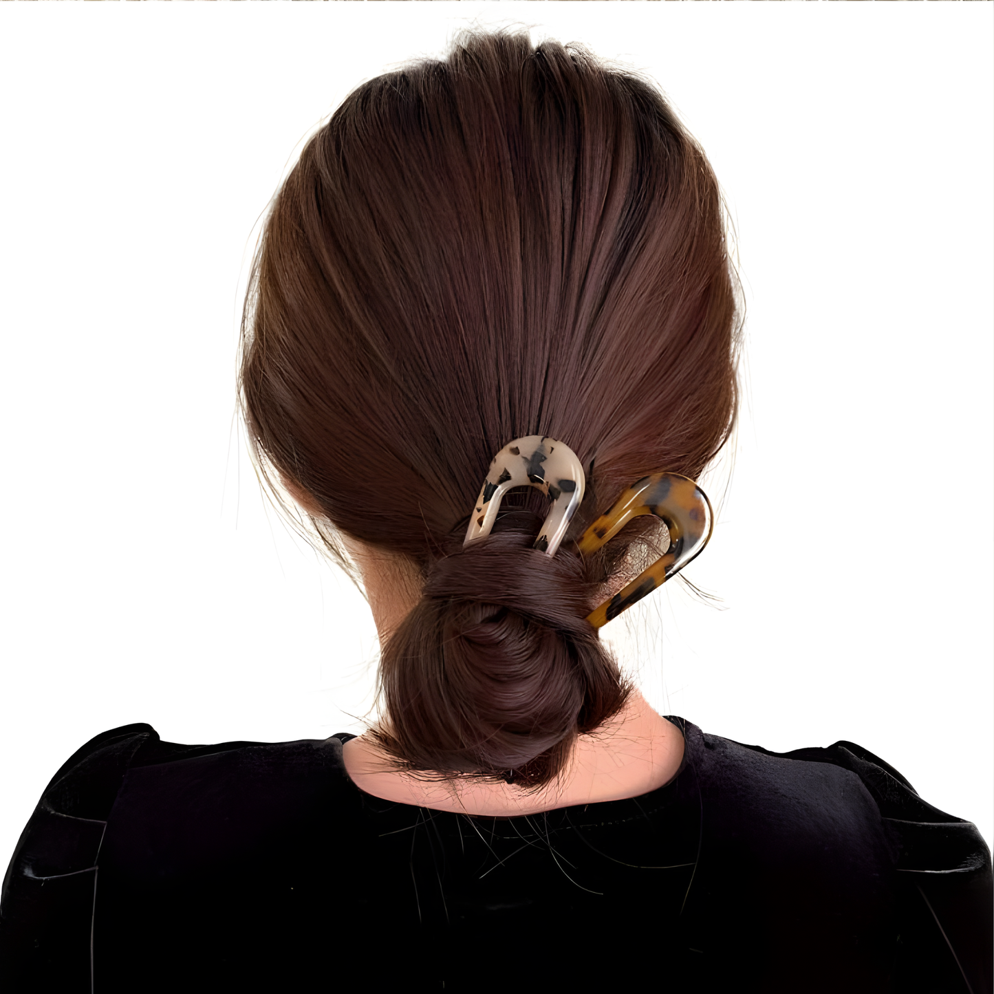 U-Shaped Hair Pin – 12 cm – Tortoise, Beige & Marble Blue