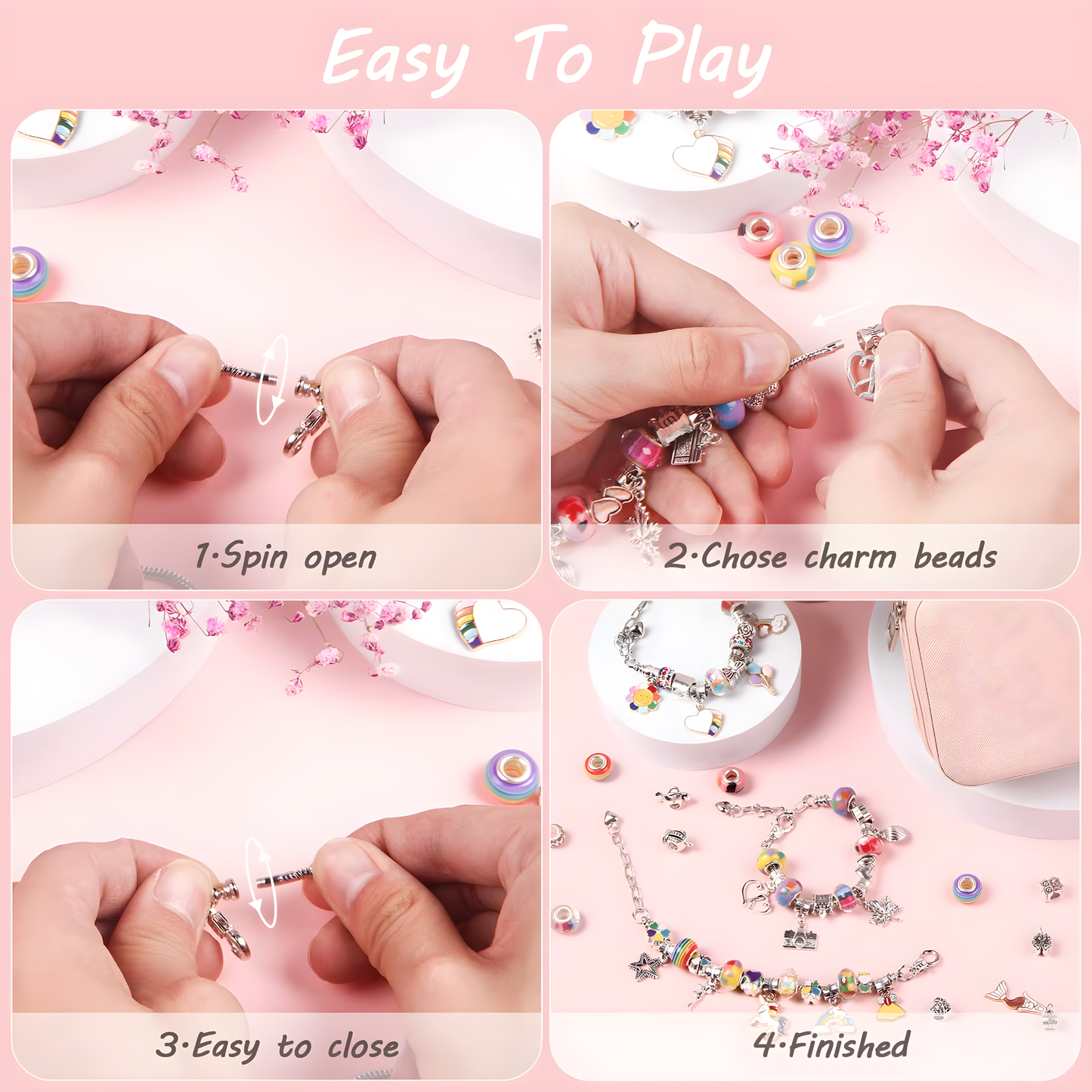 68 Pcs DIY Charm Bracelet kit and Necklace Making Set with Jewellery Box and Gift Bag
