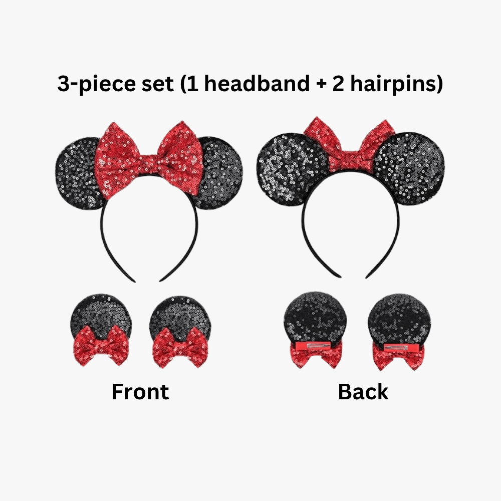 Glitter Mouse Ears Headband & Hair Clips Set - Gummia