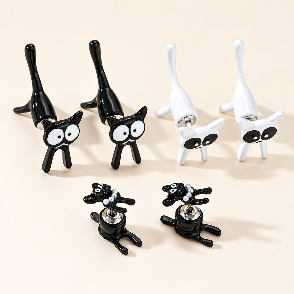 Cute 3D Cat Earrings – Black & White Styles