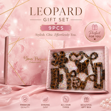 Leopard presentset med hårklämmor – 9 delar
