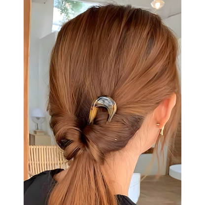 U-Shaped Hair Pin – 12 cm – Tortoise, Beige & Marble Blue