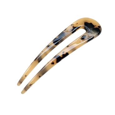 U-Shaped Hair Pin – 12 cm – Tortoise, Beige & Marble Blue