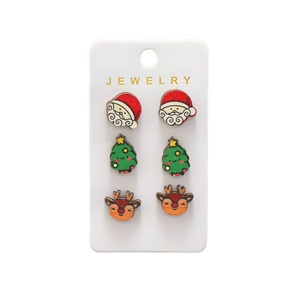Christmas Wooden Earrings Set – 3 Pairs