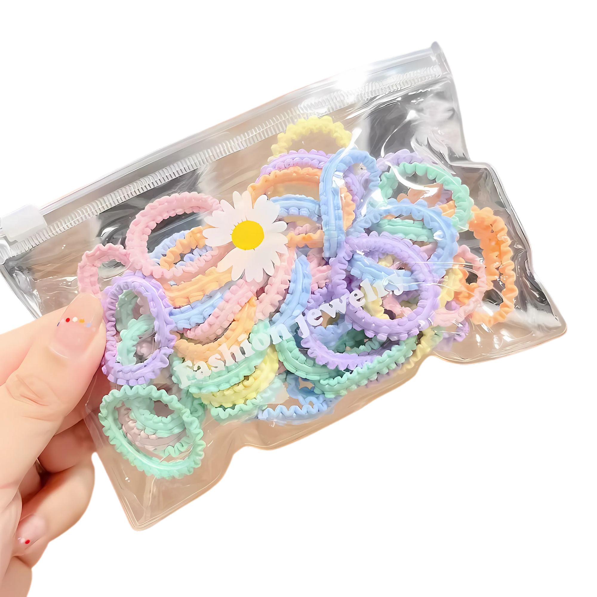 50pcs Spiral mini hairties for kids- Pastel rainbow color