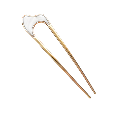 Metal U-Shaped French Gold Hair Pin with marble design