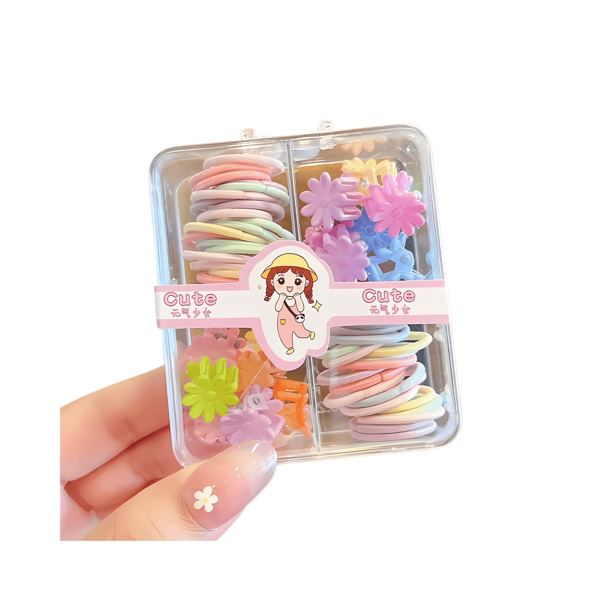 54-Piece Mini Hair Ties and Claw Clip Hair Accessory Set - Gummia