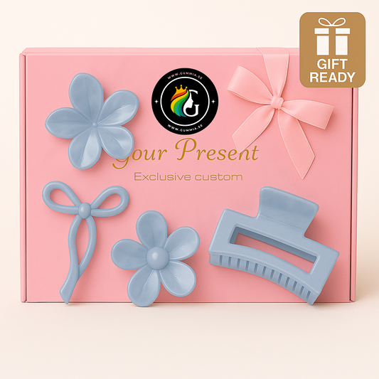 Blue Marble Hair Claw Clips Gift Box – 4 pcs