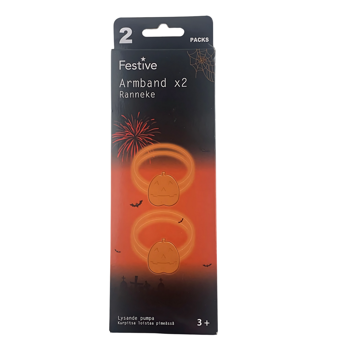 2pcs of Halloween Glow in the Dark Bracelets -  Bat and Pumpkin Design