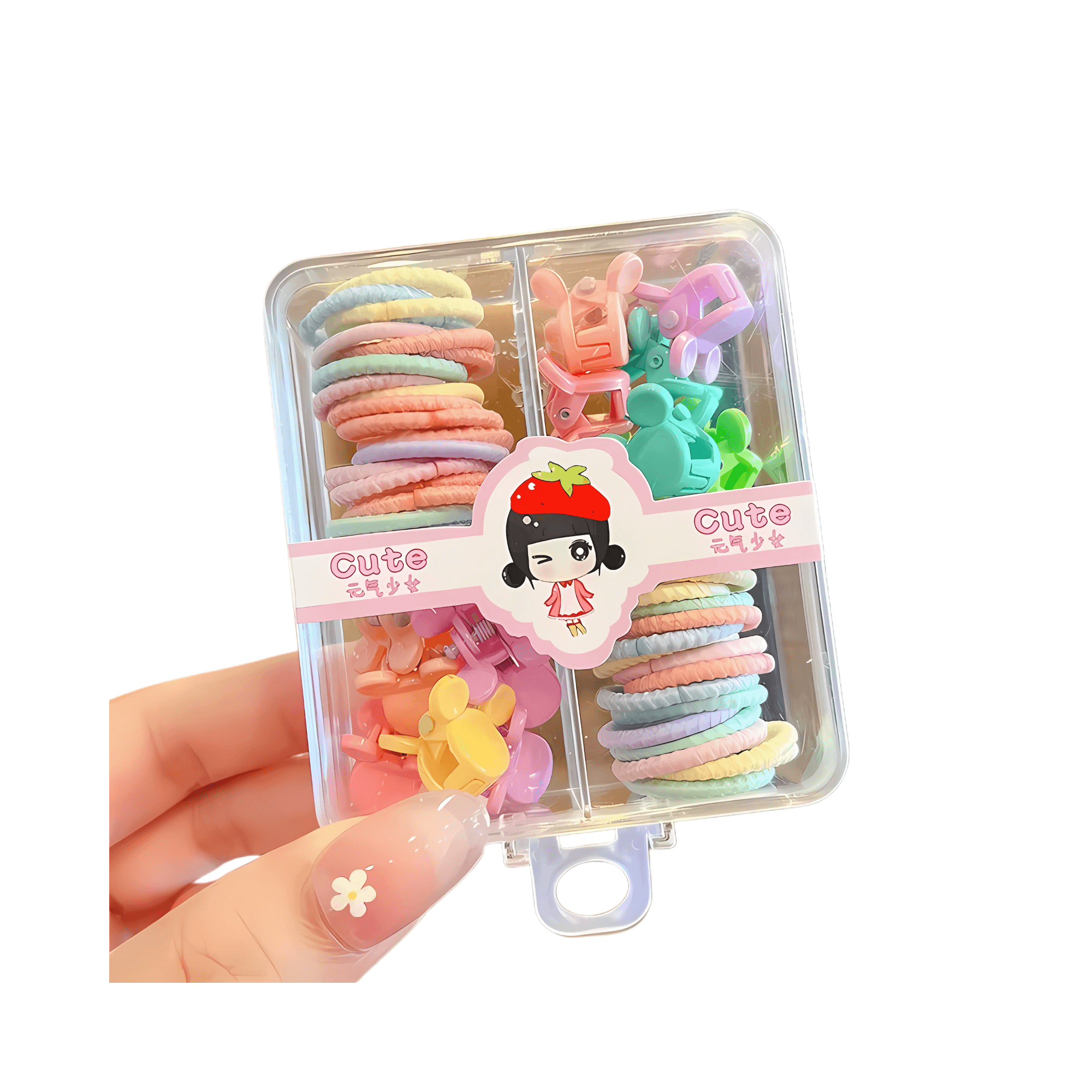 54-Piece Mini Hair Ties and Claw Clip Hair Accessory Set - Gummia