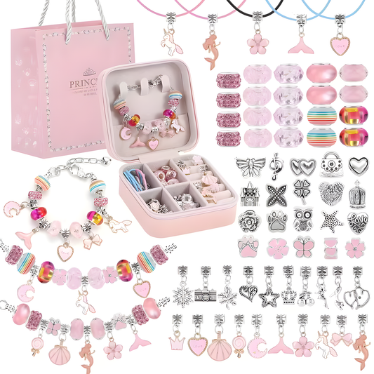 68 Pcs DIY Charm Bracelet kit and Necklace Making Set with Jewellery Box and Gift Bag