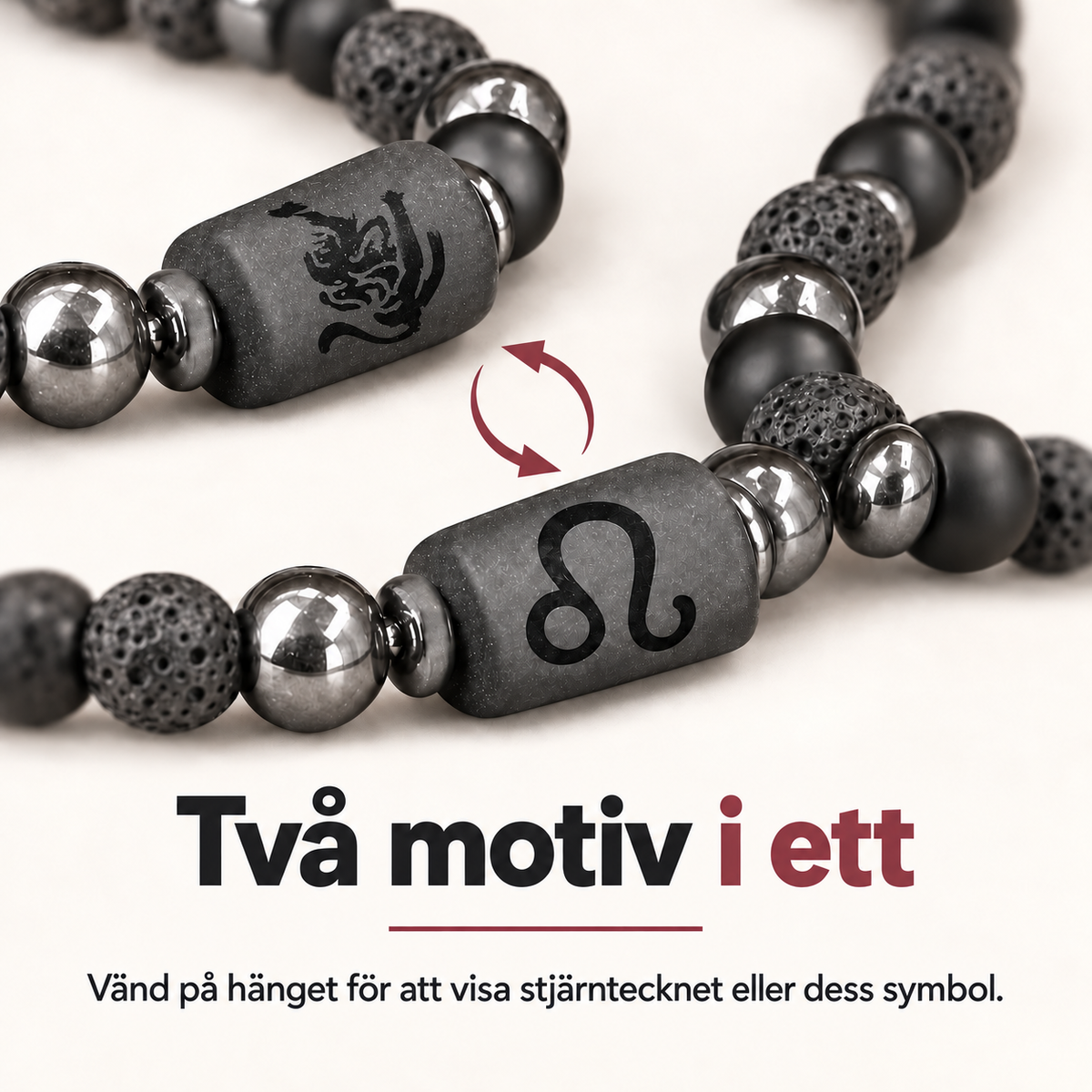Stjärnteckenarmband i natursten med dubbelsidigt motiv – 12 stjärntecken
