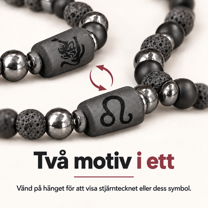 Stjärnteckenarmband i natursten med dubbelsidigt motiv – 12 stjärntecken
