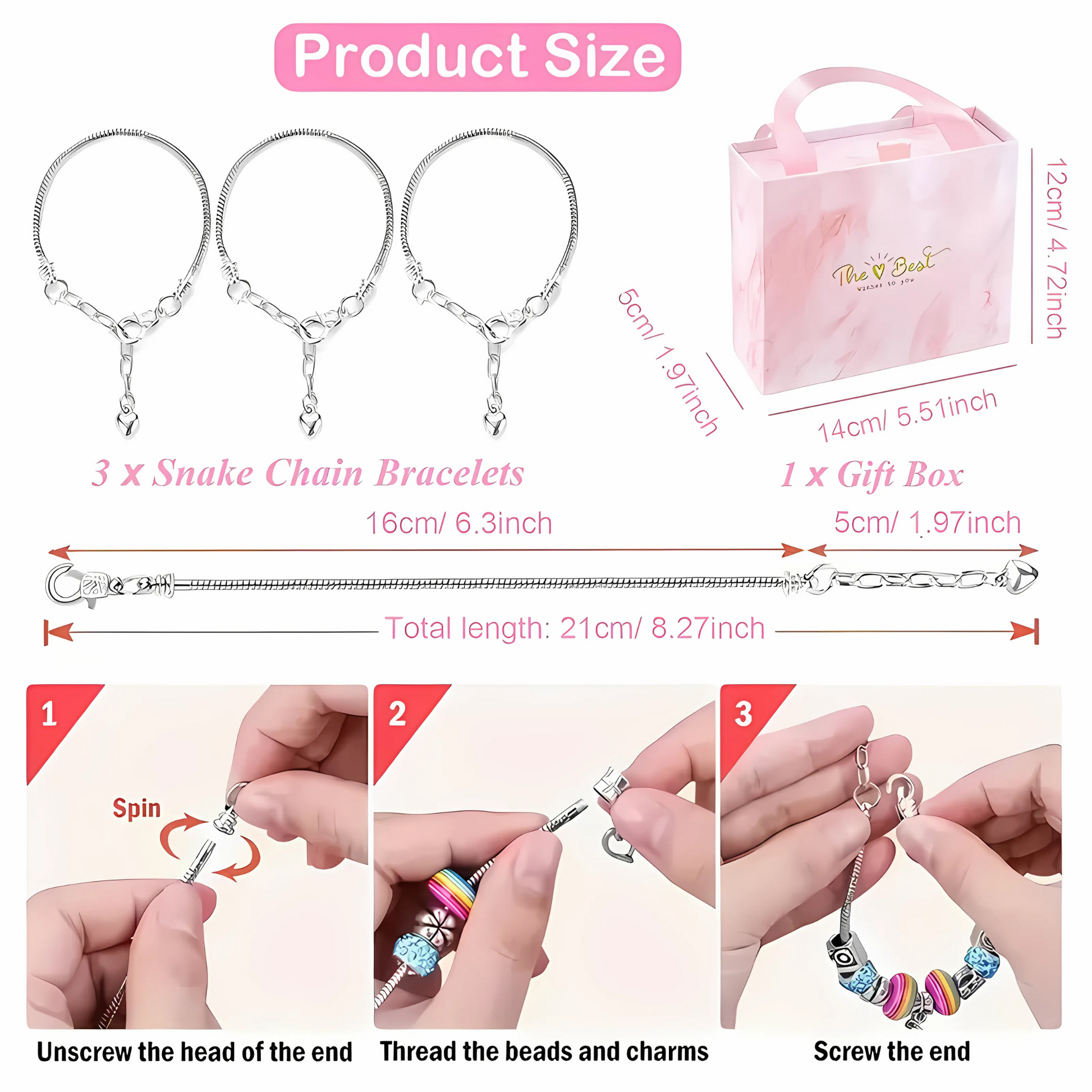 67 Pcs DIY Pink Charm Bracelet and Necklace Making Gift Box Kit