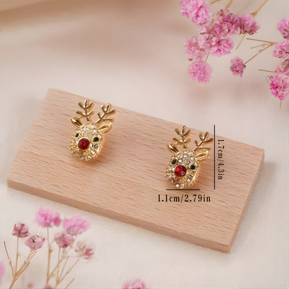 Gold plated Reindeer Crystal Stud Christmas Earrings