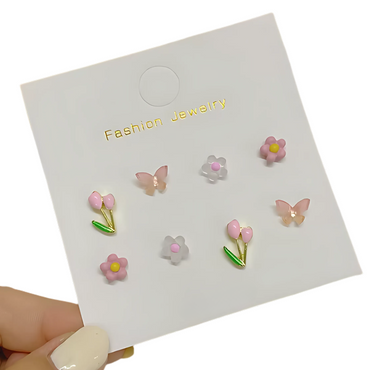 Kids Flower Butterfly hypoallergenic Earrings – 4 Pairs Set