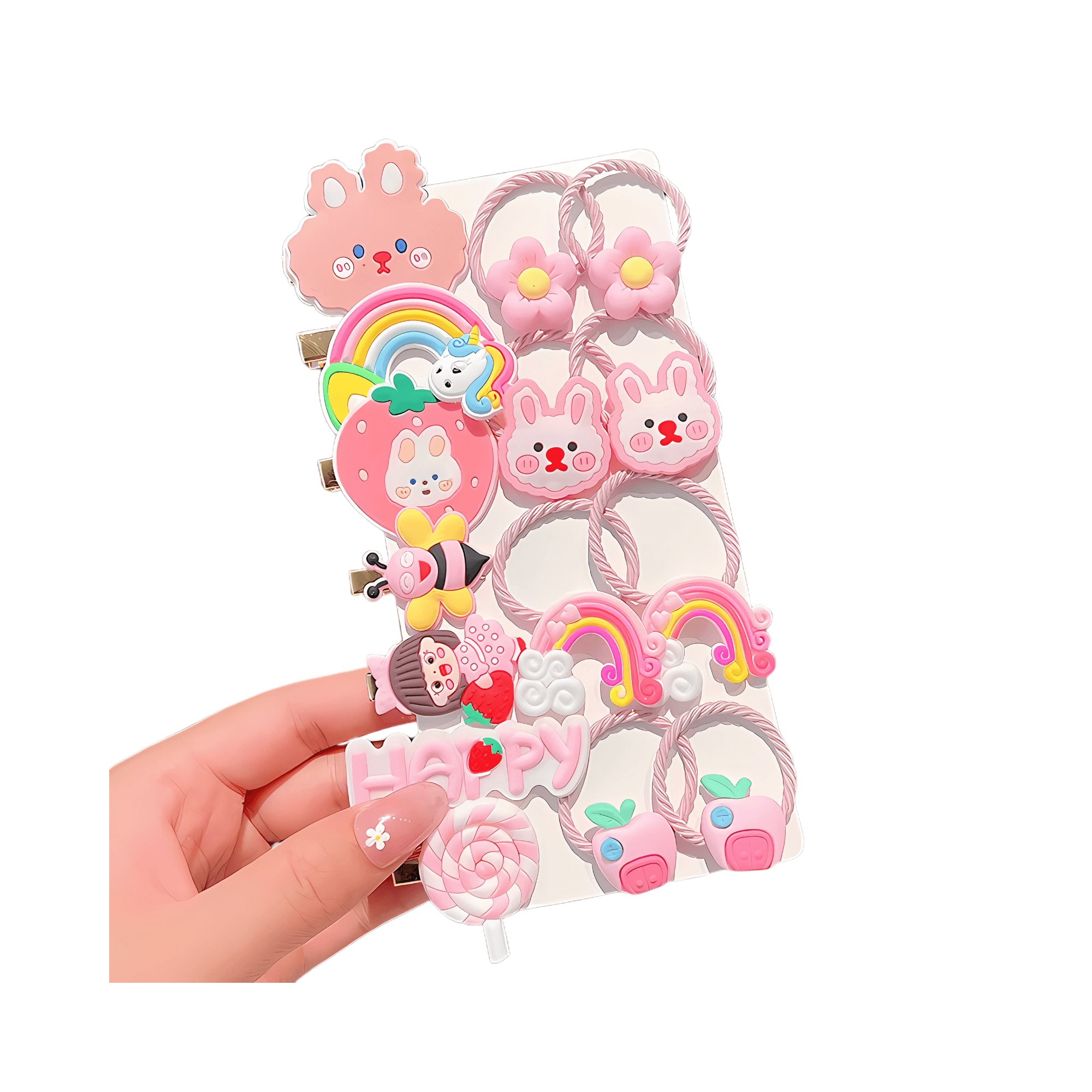 15pcs/card Kids hairties and clip - Gummia