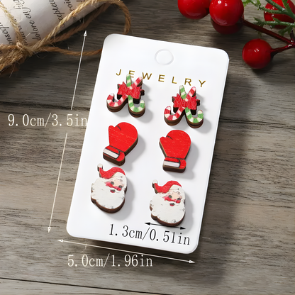 Christmas Wooden Earrings Set – 3 Pairs