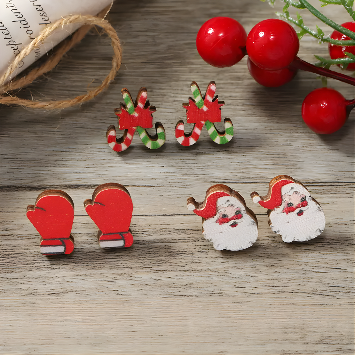 Christmas Wooden Earrings Set – 3 Pairs