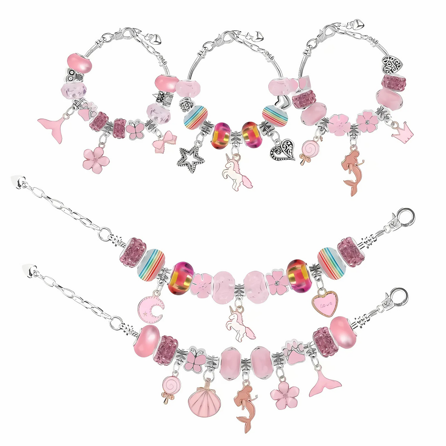67 Pcs DIY Pink Charm Bracelet kit and Necklace Making Gift Box Set