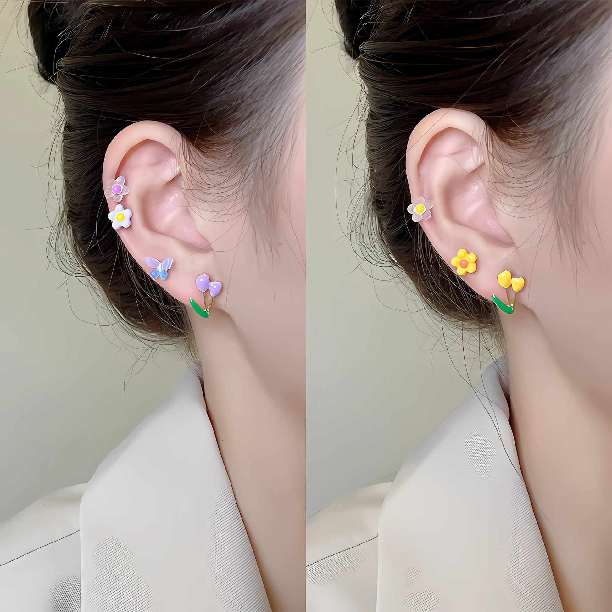 Kids Flower & Butterfly Earrings – 4 Pairs Set
