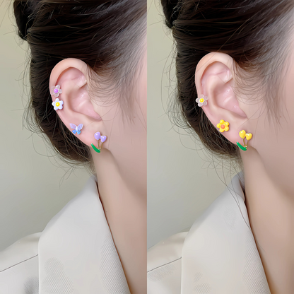 Kids Flower & Butterfly Earrings – 4 Pairs Set