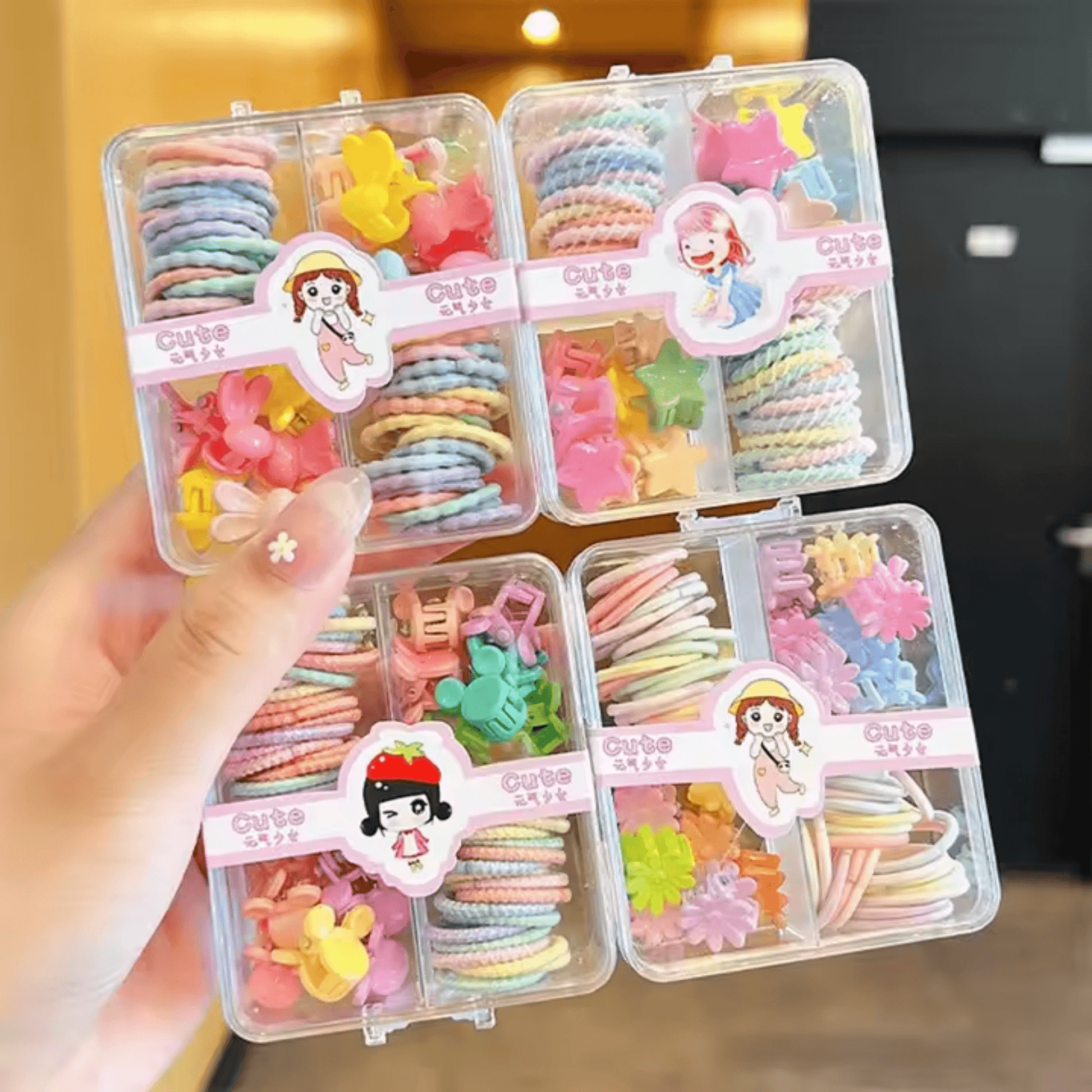 54-Piece Mini Hair Ties and Claw Clip Hair Accessory Set - Gummia