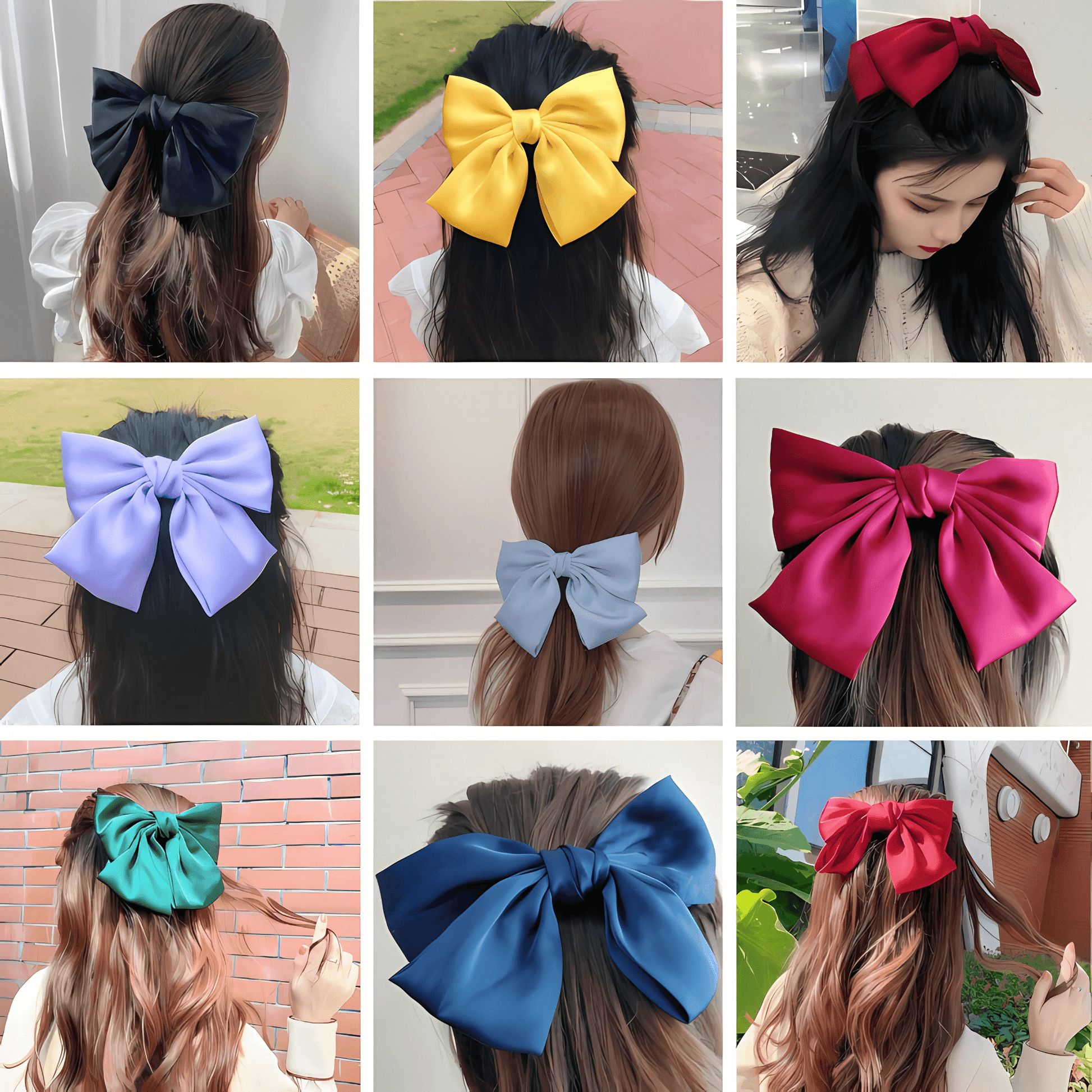 Large French Satin Barrette Hair Bow - Gummia