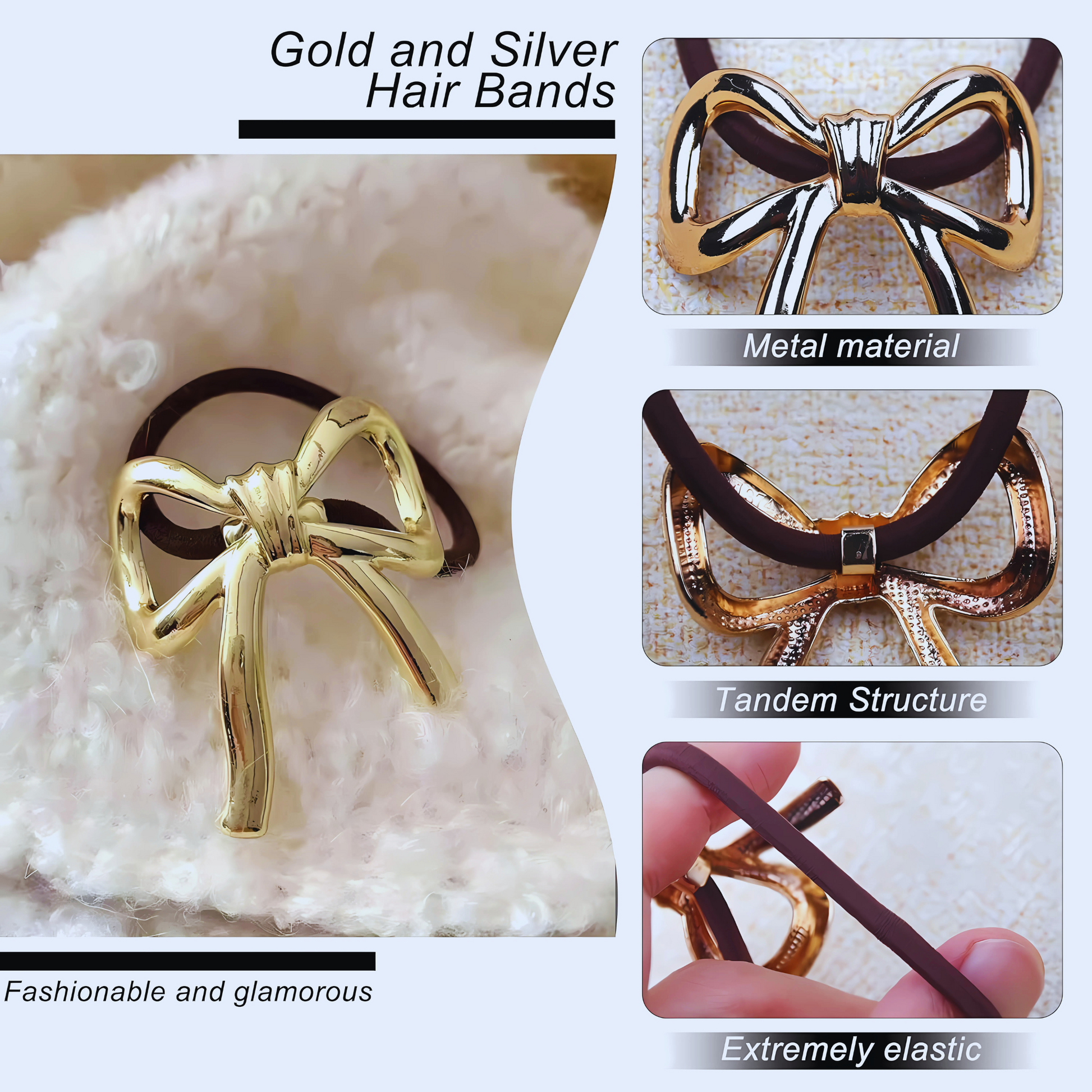 Hair ties with gold and silver metal decoration