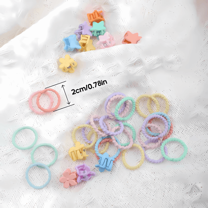 54-Piece Mini Hair Ties and Claw Clip Hair Accessory Set - Gummia