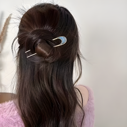 Metal U-Shaped French Gold Hair Pin with marble design