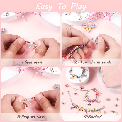 68 delar DIY-berlockarmbandskit och halsbandstillverkningsset med smyckesask och presentpåse